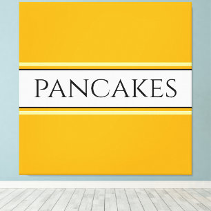 Impressão Em Tela PANCAKES Texto Dourado Laranja Branco Listras