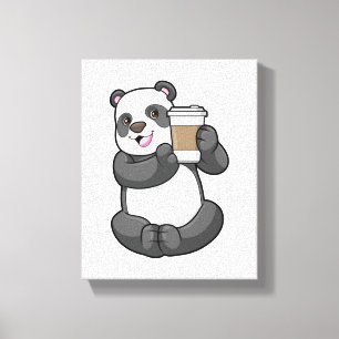 Impressão Em Tela Panda com café para ir