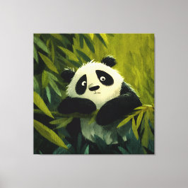 Impressão Em Tela Panda Curioso Espia o Bambu