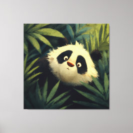 Impressão Em Tela Panda de Olhos Arregalados Espia a Folhagem