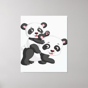 Impressão Em Tela Panda E Bebê  Presente Em Aberto Para Crianças