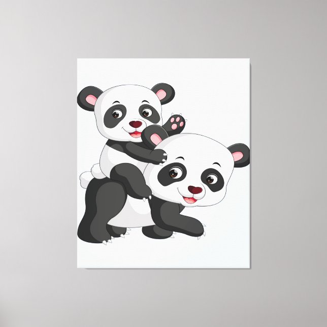 Impressão Em Tela Panda E Bebê | Presente Em Aberto Para Crianças (Frente)