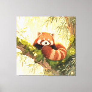 Impressão Em Tela Panda Vermelho