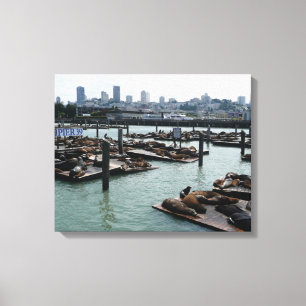 Impressão Em Tela Panorama da Cidade de São Francisco e Leões Marinh