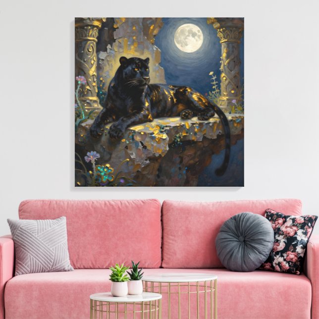 Impressão Em Tela Pantera Negra sob a Lua Cheia (Insitu(Sala de estar))