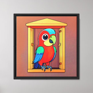 Impressão Em Tela Papagaio de desenho animado colorido em casa de pa