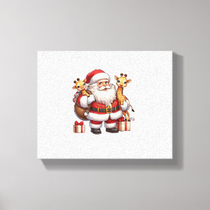 Impressão Em Tela Papai Noel americano segurando presente de girafa 