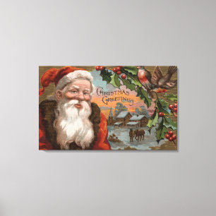 Impressão Em Tela Papai noel com azevinho, cena da vila