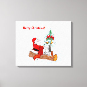Impressão Em Tela Papai Noel com Raposa e Esquilo