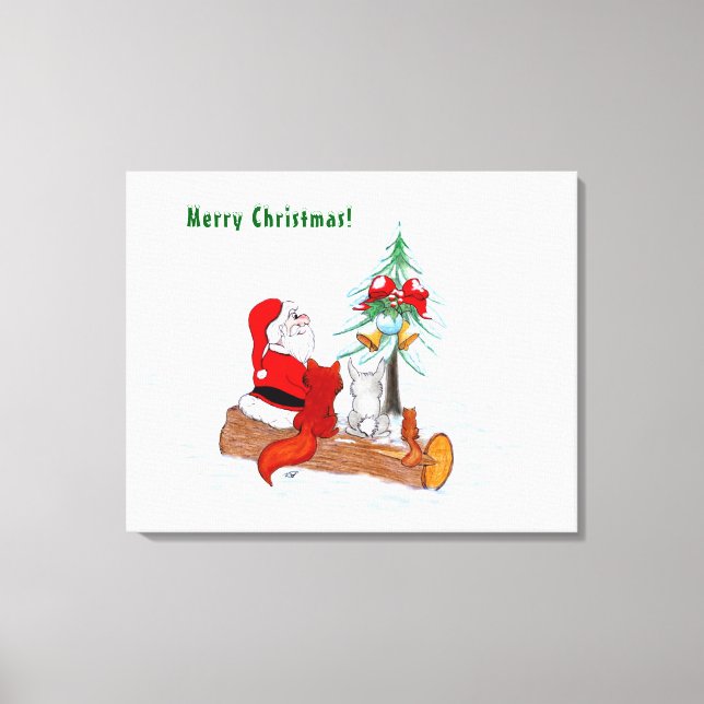 Impressão Em Tela Papai Noel com Raposa e Esquilo do Coelho (Frente)