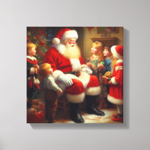 Impressão Em Tela Papai Noel de Natal com Crianças 3