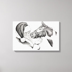 Impressão Em Tela Papai Noel e cavalo da pintura do Natal