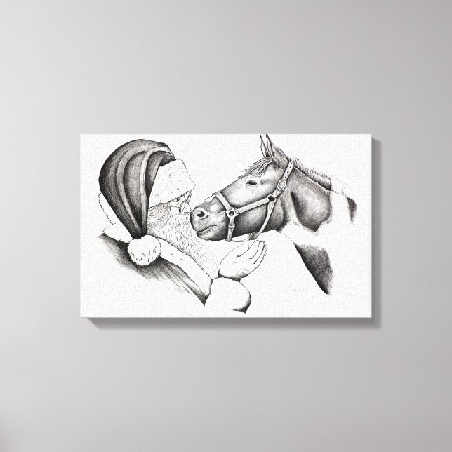 Impressão Em Tela Papai Noel e Cavalo de Pintura de Natal (Frente)