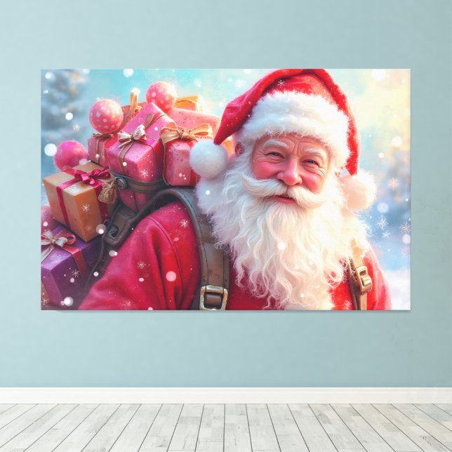 Impressão Em Tela Papai Noel e Presentes (Insitu(piso de madeira))