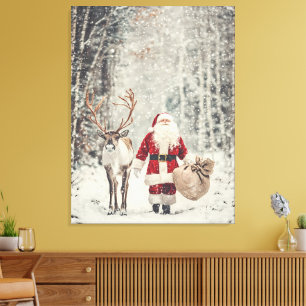 Impressão Em Tela Papai Noel e Reindeer em uma Wonderland de inverno