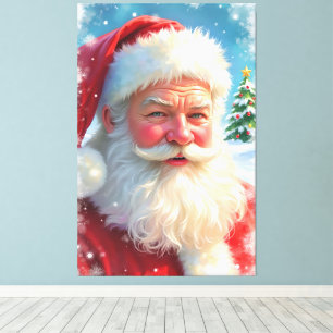 Impressão Em Tela Papai Noel e uma Árvore de Natal