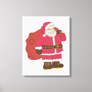 Impressão Em Tela Papai Noel em vermelho com saco de presentes e ócu