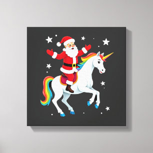 Impressão Em Tela Papai Noel Montado Unicórnio Natal Meninas Mulhere