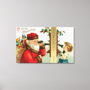 Impressão Em Tela Papai noel no telefone com menina
