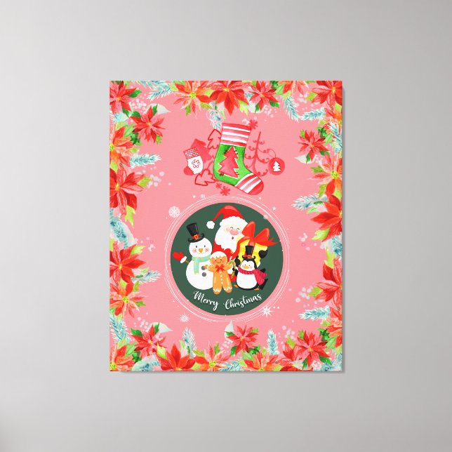 Impressão Em Tela Papai Noel rosa moderno - feriado de natal alegre (Frente)