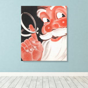 Impressão Em Tela Papai Noel Vintage com Cordão de Lembrete no Dedo