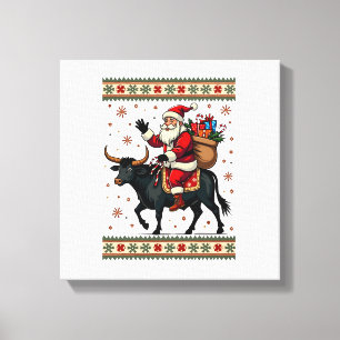 Impressão Em Tela Papai Noel Vintage Montado em Vaca das Terras Alta