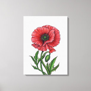 Impressão Em Tela Papoila vermelha, aquarela e tinta