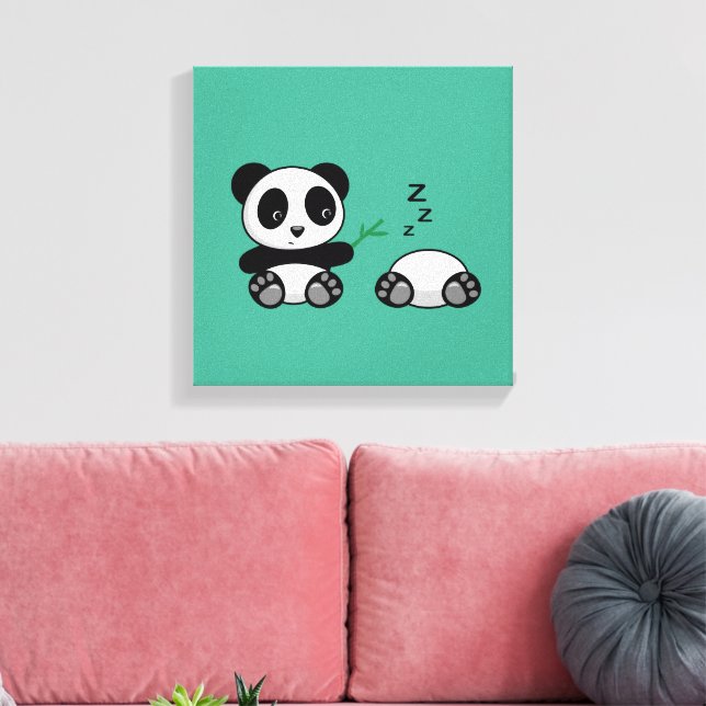 Impressão Em Tela Par de pequenos pandas bonitos em verde (Insitu(Sala de estar))