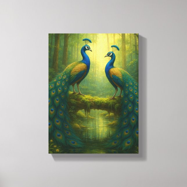 Impressão Em Tela Par Peacock na Floresta Encantada (Frente)