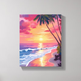 Impressão Em Tela Paradise Sunset | Pink Tropical Watercolor Beach