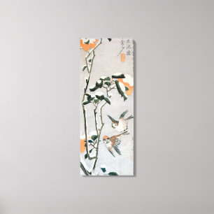 Impressão Em Tela Pardais e Camélia na Neve por Ando Hiroshige