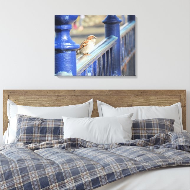 Impressão em tela - Pardal na cerca (Insitu(Quarto))