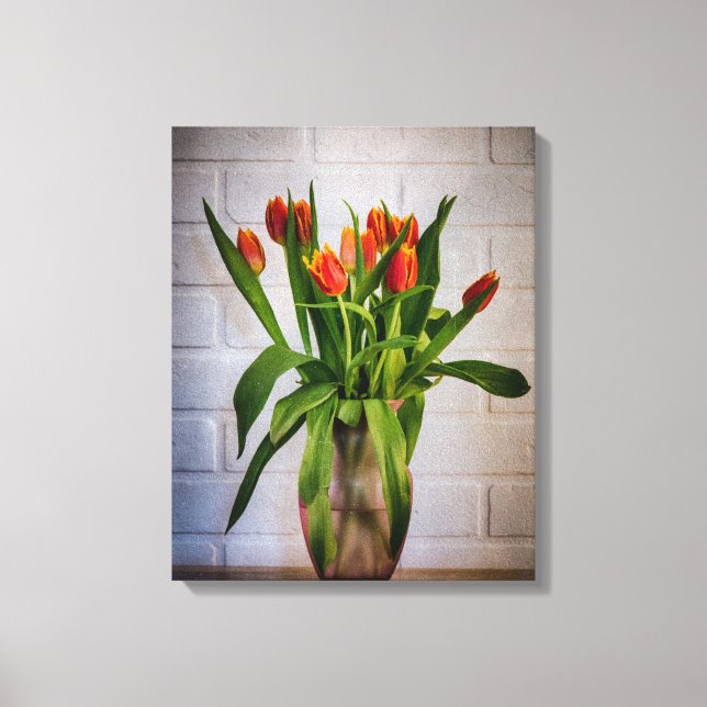 Impressão Em Tela Parede Branca de Tulipas Vermelhas (Frente)