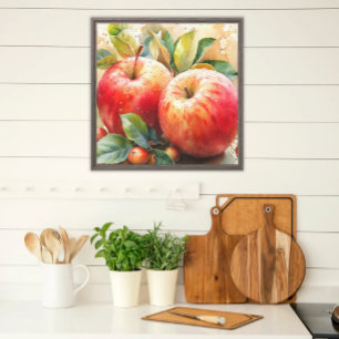Impressão Em Tela Parede de Aquarela de Maçãs Vermelhas Vibrantes