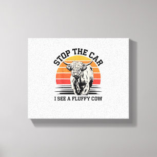 Impressão Em Tela Parem O Carro Que Vejo Vaca Fluffy Retro Highland