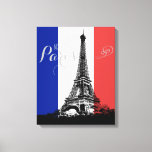 Impressão Em Tela Paris Eiffel Tower France Bandeira Monograma<br><div class="desc">Esta arte chic wall apresenta um gráfico preto em Torre Eiffel com "Paris" em um roteiro moderno com um nome para você personalizar. O fundo é a bandeira vermelha,  branca e azul da França. Concebido pelo artista mundialmente famoso ©Tim Coffey.</div>