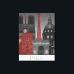 Impressão Em Tela Paris Elevações por Noite - Vermelho<br><div class="desc">"Paris Elevations by Night Red",  por Fab Funky. Apresenta marcas famosas de Paris à noite num esquema de cores vermelho e cinza.</div>