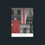 Impressão Em Tela Paris Elevações por Noite - Vermelho<br><div class="desc">"Paris Elevations by Night Red",  por Fab Funky. Apresenta marcas famosas de Paris à noite num esquema de cores vermelho e cinza.</div>