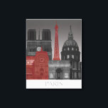 Impressão Em Tela Paris Elevações por Noite - Vermelho<br><div class="desc">"Paris Elevations by Night Red",  por Fab Funky. Apresenta marcas famosas de Paris à noite num esquema de cores vermelho e cinza.</div>