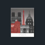 Impressão Em Tela Paris Elevações por Noite - Vermelho<br><div class="desc">"Paris Elevations by Night Red",  por Fab Funky. Apresenta marcas famosas de Paris à noite num esquema de cores vermelho e cinza.</div>