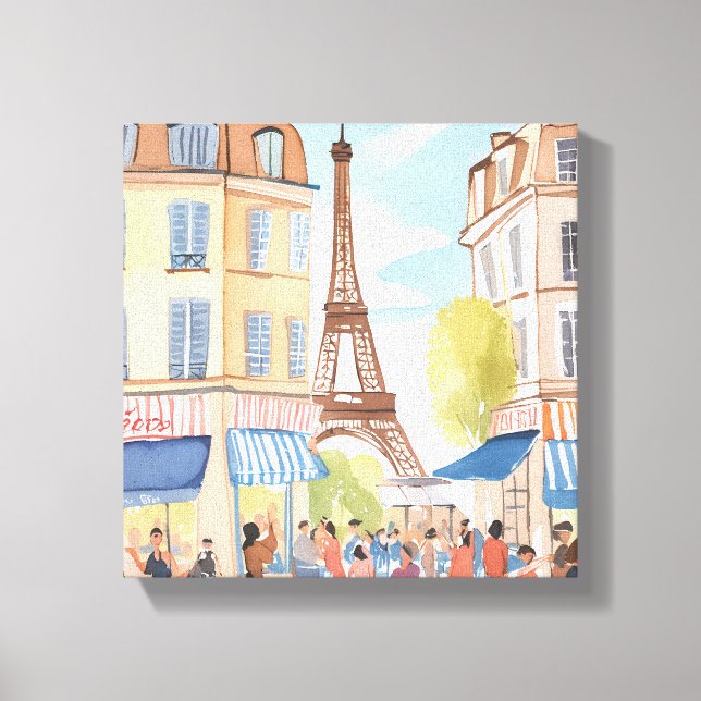 Impressão Em Tela Paris França Torre Eiffel | Aquarela europeia (Frente)