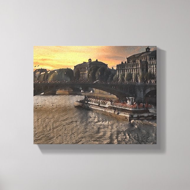 Impressão Em Tela Paris River Wall Art Cityscape Sunset Scene (Frente)