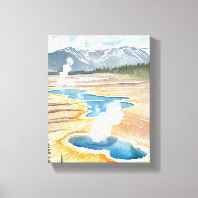 Impressão Em Tela Parque Nacional Yellowstone | Aquarela Paisagem (Frente)