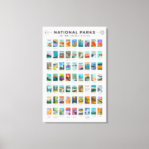Impressão Em Tela Parques Nacionais da Lista dos Estados Unidos Vint