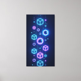 Impressão Em Tela Partículas geométricas brilhavam com luz neon