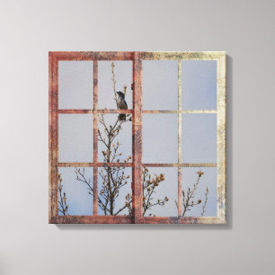 Impressão Em Tela Pássaro Azul na Janela