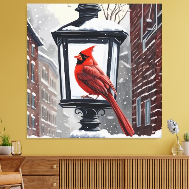 Impressão Em Tela Pássaro Cardeal Sentado Em Um Lanterna De Rua Cobe (Insitu(Sala de estar))