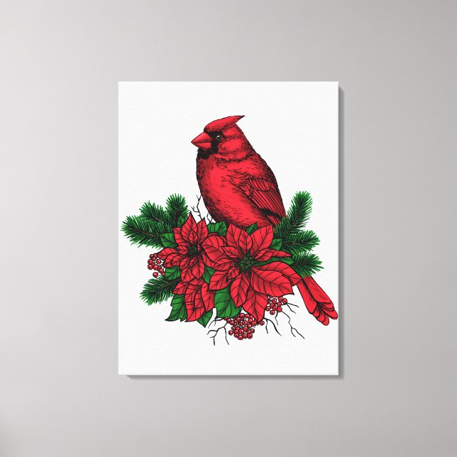 Impressão Em Tela Pássaro cardinal, ilustração de Natal (Frente)