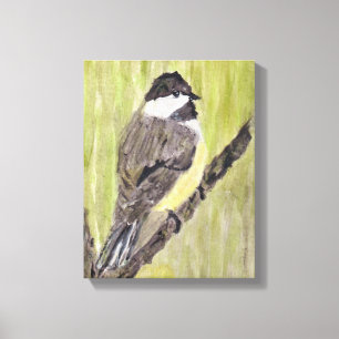 Impressão Em Tela Pássaro Chickadee de casaco preto - pintura acrí