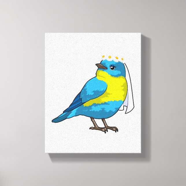 Impressão Em Tela Pássaro como Noiva com Grinalda de flores (Frente)